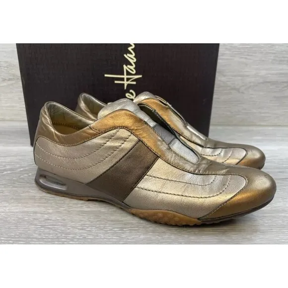 Cole Haan D25502 Women's 7.5AA  Metallic Leather Slip-On Casual Sneaker Shoe