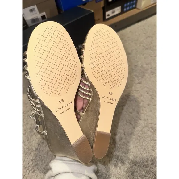 Cole Haan Jitney Knot Sandals Gold Wedge Women's Size 8 Brand New