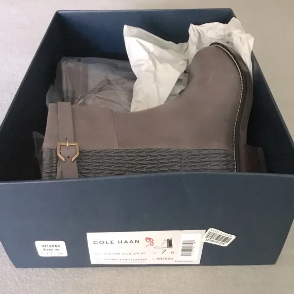 Cole Haan Lexi Grand Stretch Strap Boot Mid Calf, Gray Leather NWT Size 7