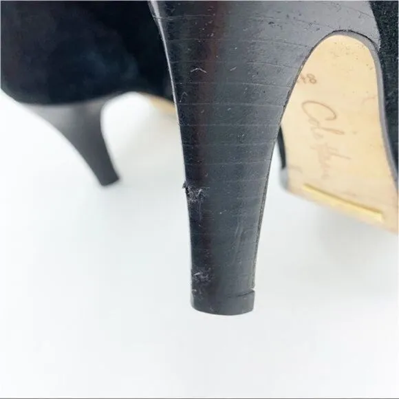 Cole Haan Nike Air Aliya Black Suede Knee-high Heeled Boots w/3 Button Detail