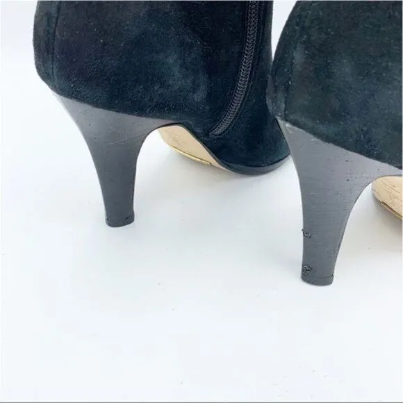 Cole Haan Nike Air Aliya Black Suede Knee-high Heeled Boots w/3 Button Detail