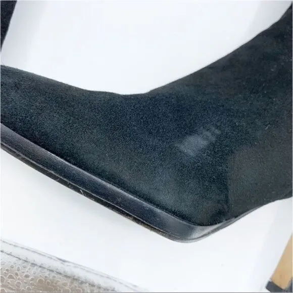 Cole Haan Nike Air Aliya Black Suede Knee-high Heeled Boots w/3 Button Detail