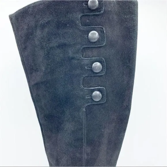 Cole Haan Nike Air Aliya Black Suede Knee-high Heeled Boots w/3 Button Detail