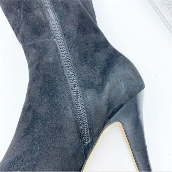Cole Haan Nike Air Aliya Black Suede Knee-high Heeled Boots w/3 Button Detail