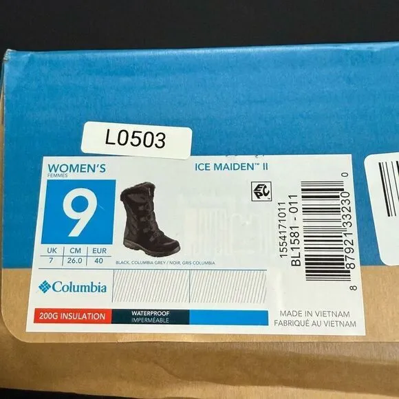 Columbia Ice Maiden II Insulated Waterproof Winter Boots 9 Black