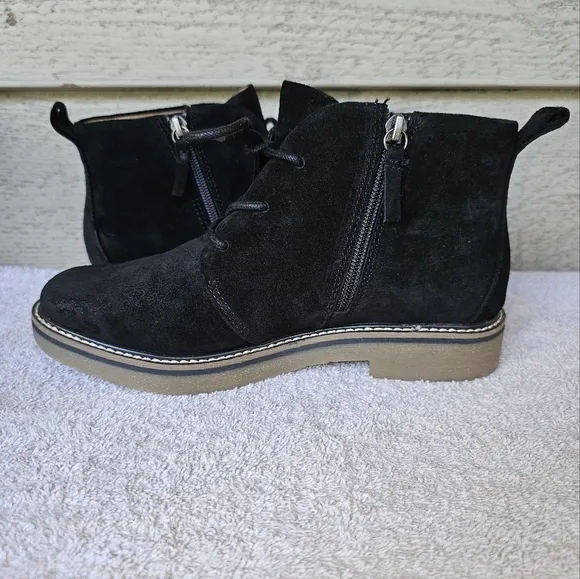 Comfortiva Align Rebeca Women's Black Leather Zip/Lace Chukka Boots Size 8W