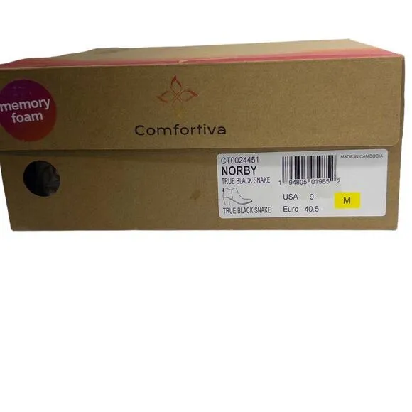 Comfortiva Norby True Black Snake Heeled Ankle Boots Booties 9 Women's