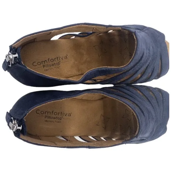 Comfortiva Parker Blue Suede Cut Out Sandals Back Zip 11 Wide Women's