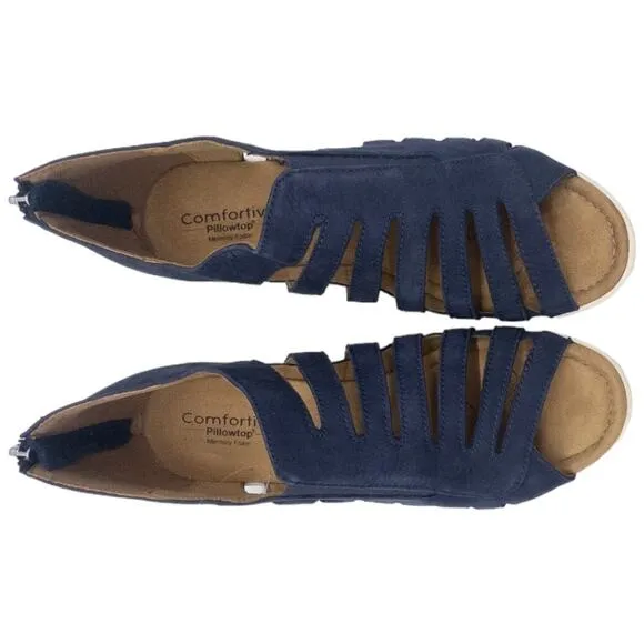 Comfortiva Parker Blue Suede Cut Out Sandals Back Zip 11 Wide Women's
