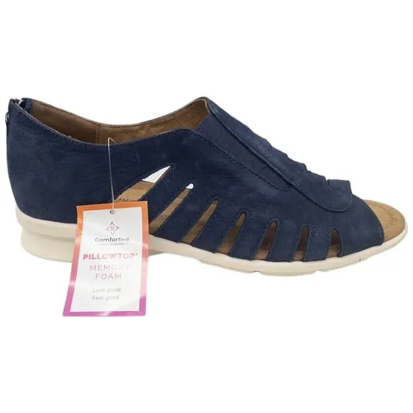 Comfortiva Parker Blue Suede Cut Out Sandals Back Zip 11 Wide Women's
