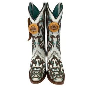 Corral Women 6M White Leather Embroidery Cowboy Western Boots Snip Toe T4-3