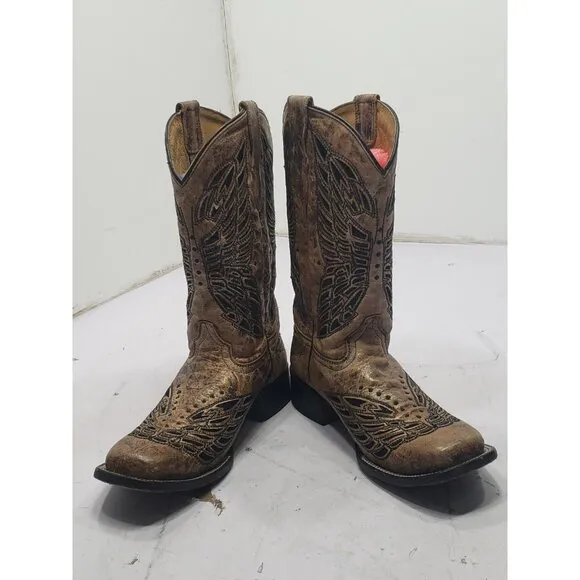 Corral Women’s Sequin Crystal Butterfly Bronze Black Leather Cowgirl Boots Sz 5