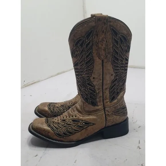 Corral Women’s Sequin Crystal Butterfly Bronze Black Leather Cowgirl Boots Sz 5