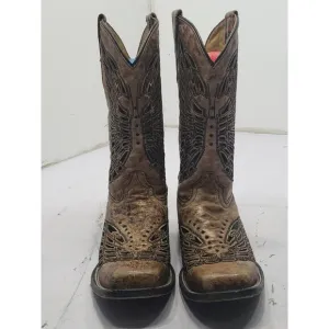 Corral Women’s Sequin Crystal Butterfly Bronze Black Leather Cowgirl Boots Sz 5