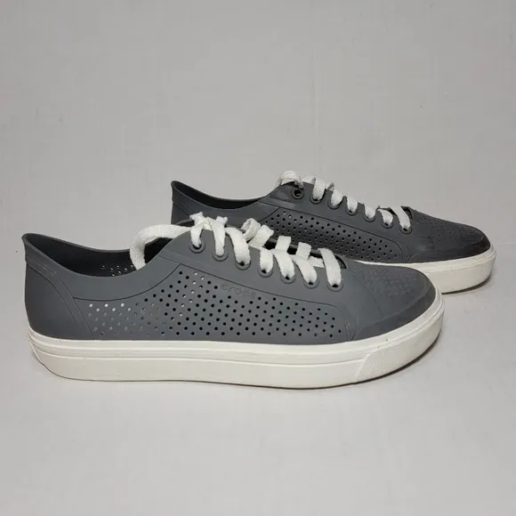 Crocs Shoes Mens 7 Citilane Roka Gray Rubber Court Sneaker Lace Up Casual 204872