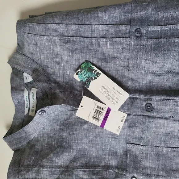 Cubavera TWO-POCKET PINTUCK Pullover Mandarin collar Linen SHIRT sz-XXL nwt
