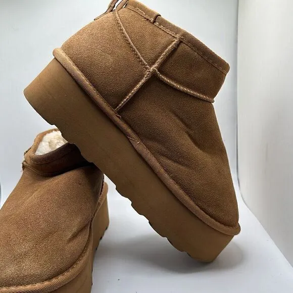 CUSHIONAIRE Women's Genuine Suede pull on platform boot  Memory Foam 9 CHESTNUT