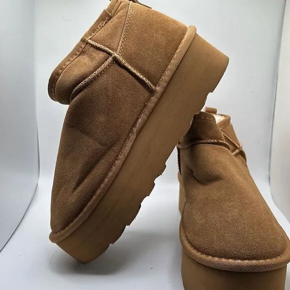 CUSHIONAIRE Women's Genuine Suede pull on platform boot  Memory Foam 9 CHESTNUT