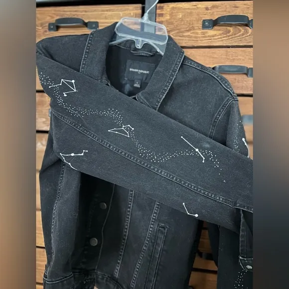 Custom hand painted Banana Republic constellation upcycled black denim jacket