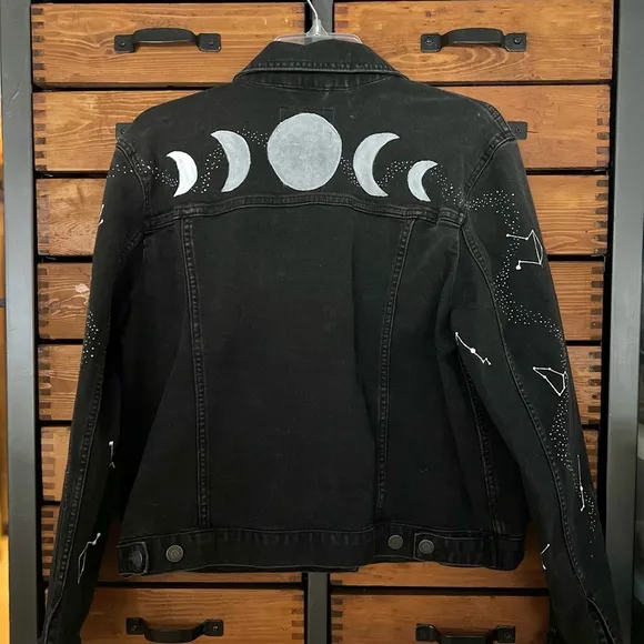 Custom hand painted Banana Republic constellation upcycled black denim jacket