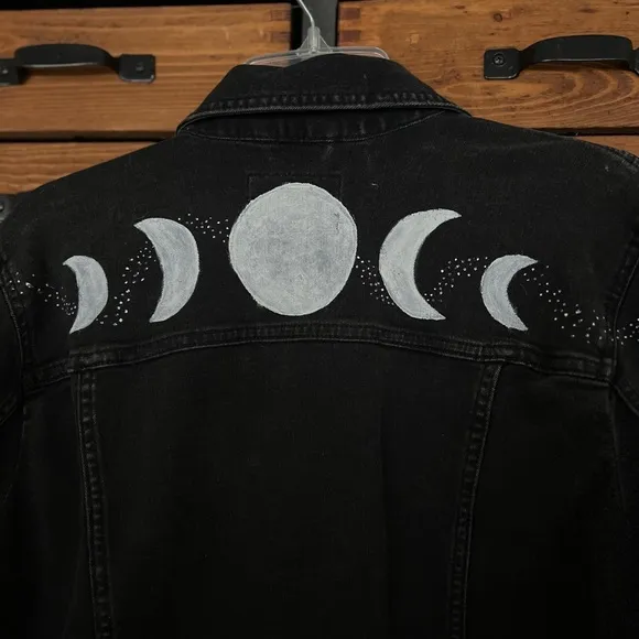 Custom hand painted Banana Republic constellation upcycled black denim jacket