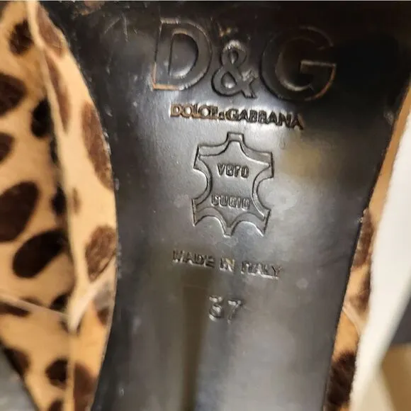 D&amp;G Leopard Print Calfshair Ankle Boots Leather Lined Sz.7/37 MSRP $795