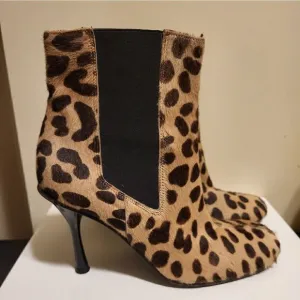 D&amp;G Leopard Print Calfshair Ankle Boots Leather Lined Sz.7/37 MSRP $795