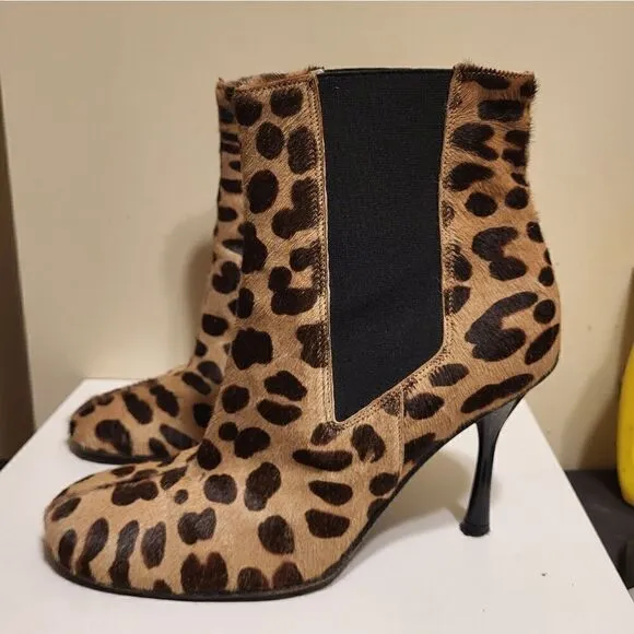 D&amp;G Leopard Print Calfshair Ankle Boots Leather Lined Sz.7/37 MSRP $795