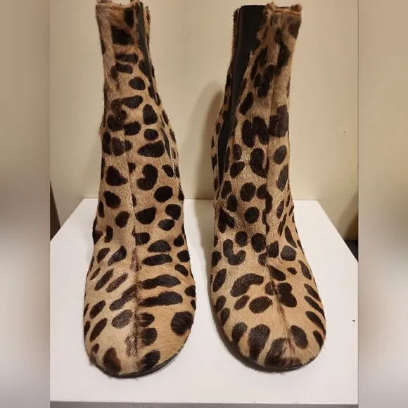 D&amp;G Leopard Print Calfshair Ankle Boots Leather Lined Sz.7/37 MSRP $795