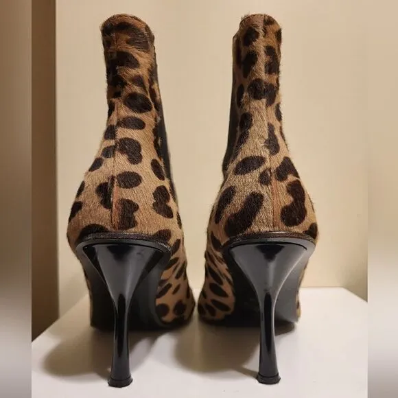 D&amp;G Leopard Print Calfshair Ankle Boots Leather Lined Sz.7/37 MSRP $795