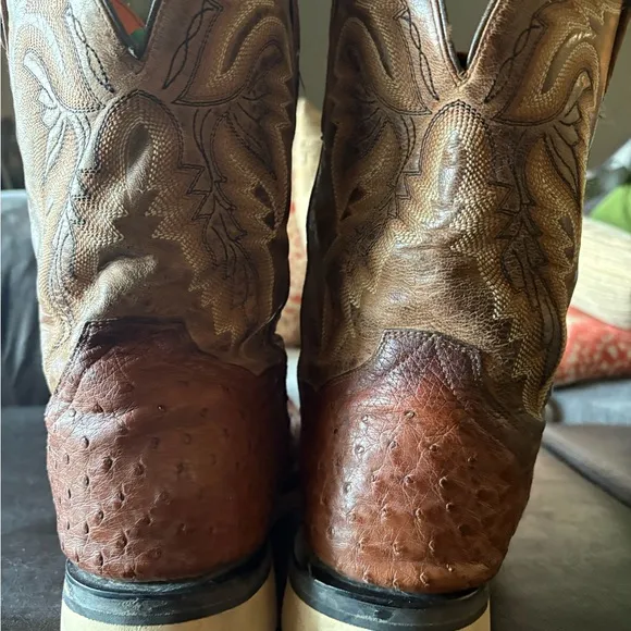 Dan Post 12D-Ostrich (Full Quill)-Brown-Double Stitch/Square toe-New Vibram Sole