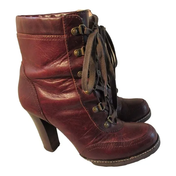 Daniblack Leather Boots Lace Up Heels