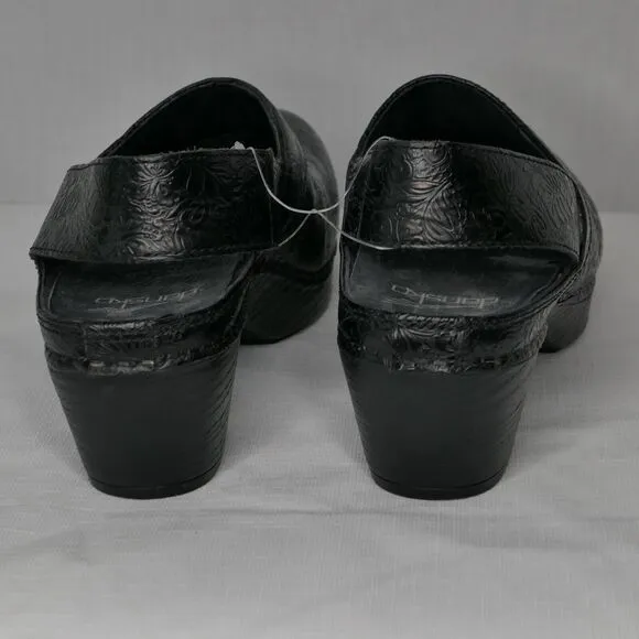 DANSKO Pearl Black Leather Embossed Slingback Heel Clog Mule Sz EU 37 US 7 7.5