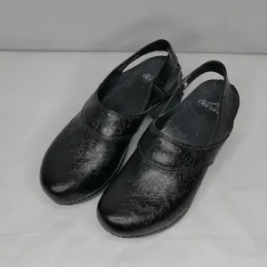 DANSKO Pearl Black Leather Embossed Slingback Heel Clog Mule Sz EU 37 US 7 7.5