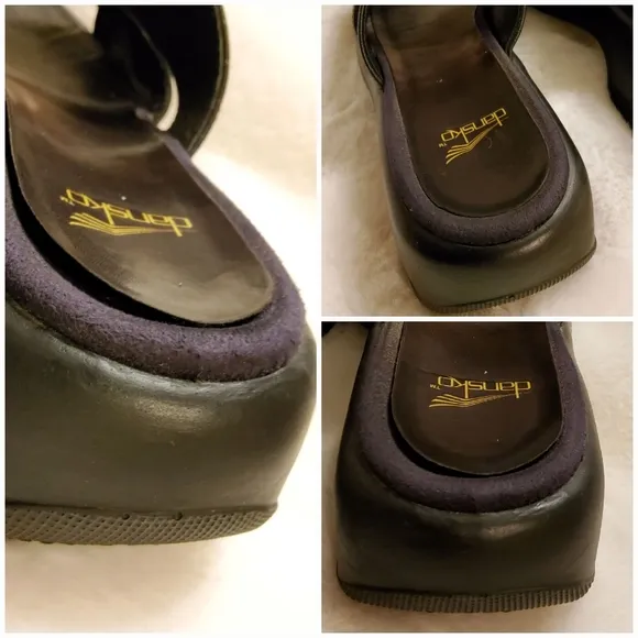 Dansko Sandals Black Leather Two Strap Platform Croc Embossed Size 36 (US 5.5-6)