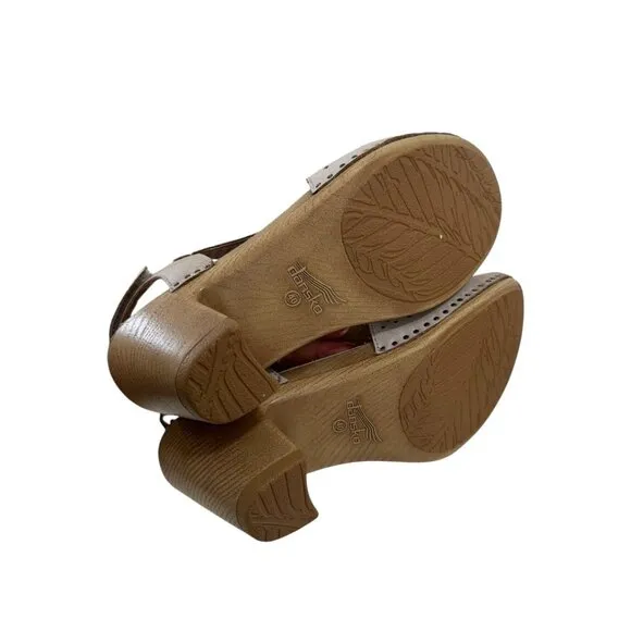 Dansko Teagan Womens Beige Perforated Leather Heeled Sandals SZ 40 EU/ 9.5-10 US