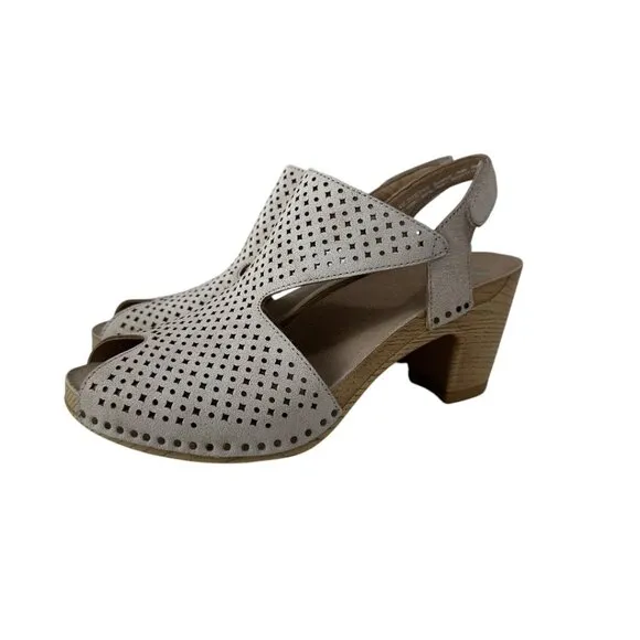 Dansko Teagan Womens Beige Perforated Leather Heeled Sandals SZ 40 EU/ 9.5-10 US
