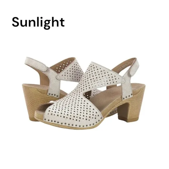 Dansko Teagan Womens Beige Perforated Leather Heeled Sandals SZ 40 EU/ 9.5-10 US