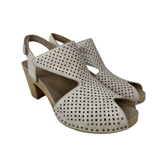 Dansko Teagan Womens Beige Perforated Leather Heeled Sandals SZ 40 EU/ 9.5-10 US