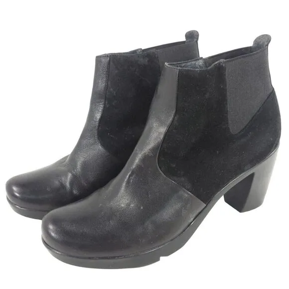 DANSKO Tiffany Nappa Suede Chelsea Ankle Boots 40 10.5 Block Heel Pull On Black