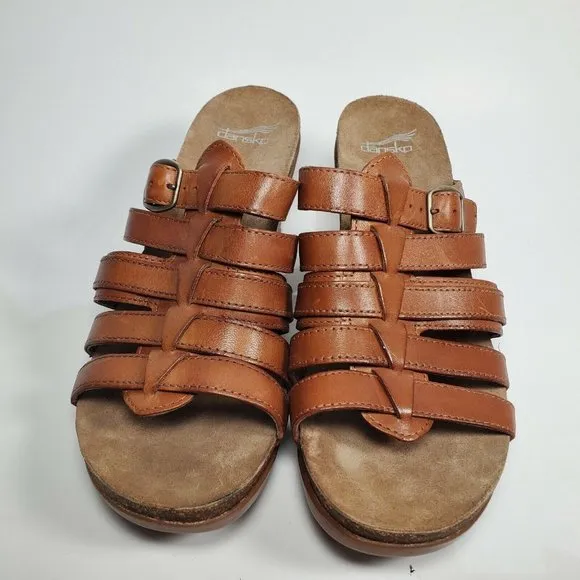 Dansko women sandals  Dina brown leather strappy slide heel shoes sz 10.5 41 new
