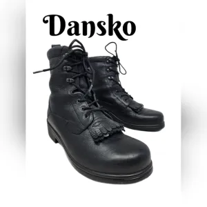 Dansko Womens Kiltie Ankle Boots Sz 40=9.5 to 10 Black Leather Lace Up Casual