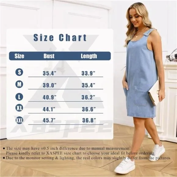 Denim Overall Dress for Women Casual Mini Sleeveless Jean Vintage Jumper
