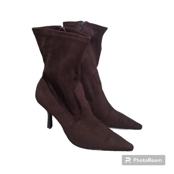 Diba Dark Brown Suede Pointed Toe Stiletto Heeled Boots/Booties Size 9.5M