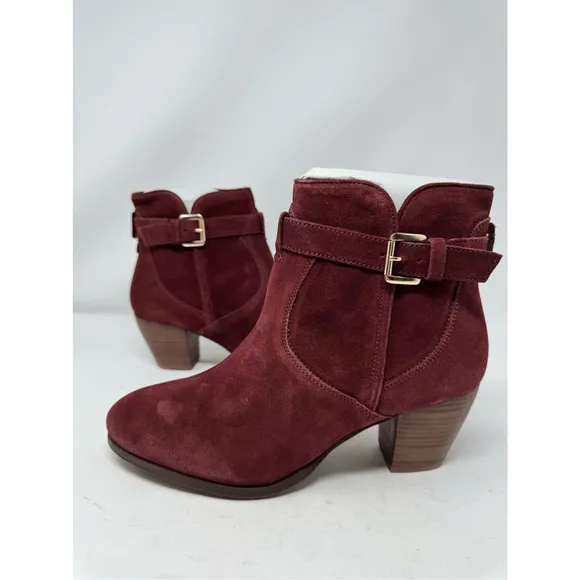 Diba Womens Shoes Boots Sz 7.5 Burgundy Red Suede Leather Heeled Chic Casual New