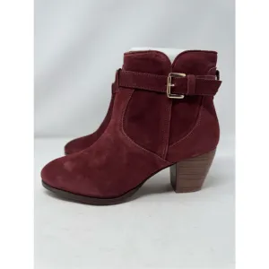 Diba Womens Shoes Boots Sz 7.5 Burgundy Red Suede Leather Heeled Chic Casual New