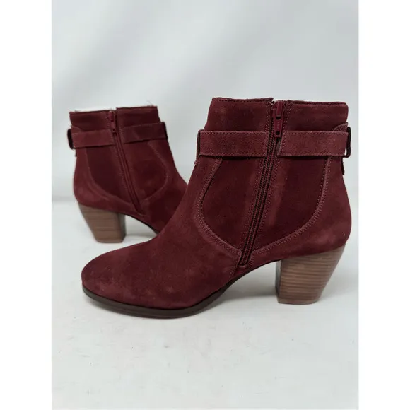 Diba Womens Shoes Boots Sz 7.5 Burgundy Red Suede Leather Heeled Chic Casual New