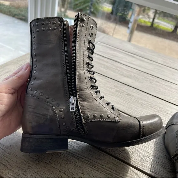 Diesel The Wildland Arthik Combat Gray Leather Boots Womens Size 36 EU 6 US