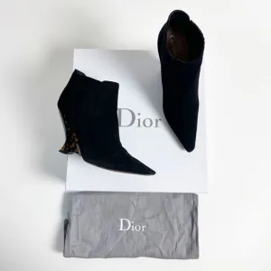 DIOR Black Optic-D Tortoiseshell Heel Ankle Boot Size 37.5 Pointed Toe Leather