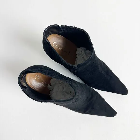 DIOR Black Optic-D Tortoiseshell Heel Ankle Boot Size 37.5 Pointed Toe Leather